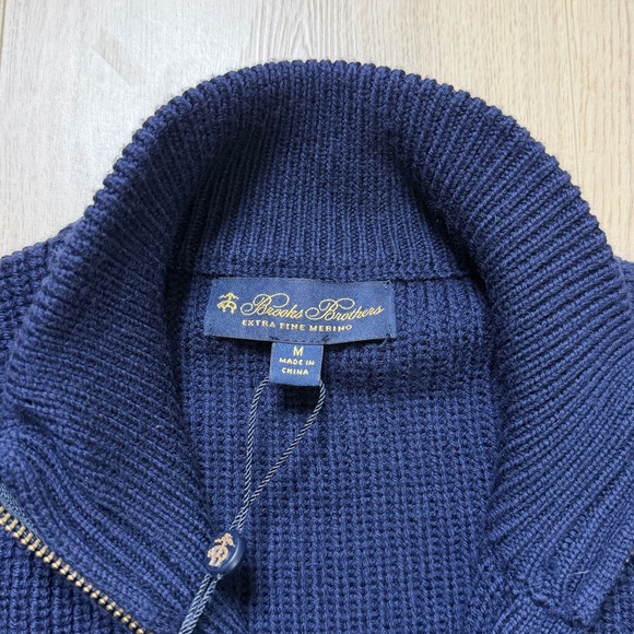 Brooks Brothers Solid Shaker Merino Wool Knit Sweater Mens Medium Navy Blue - Picture 2 of 7